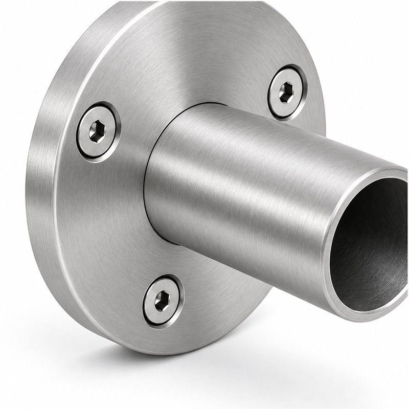 Round Tube Wall Flange Connector — Fine-brushed silver appearance concept