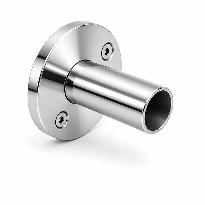 Round Tube Wall Flange Connector — Reflective silver appearance concept