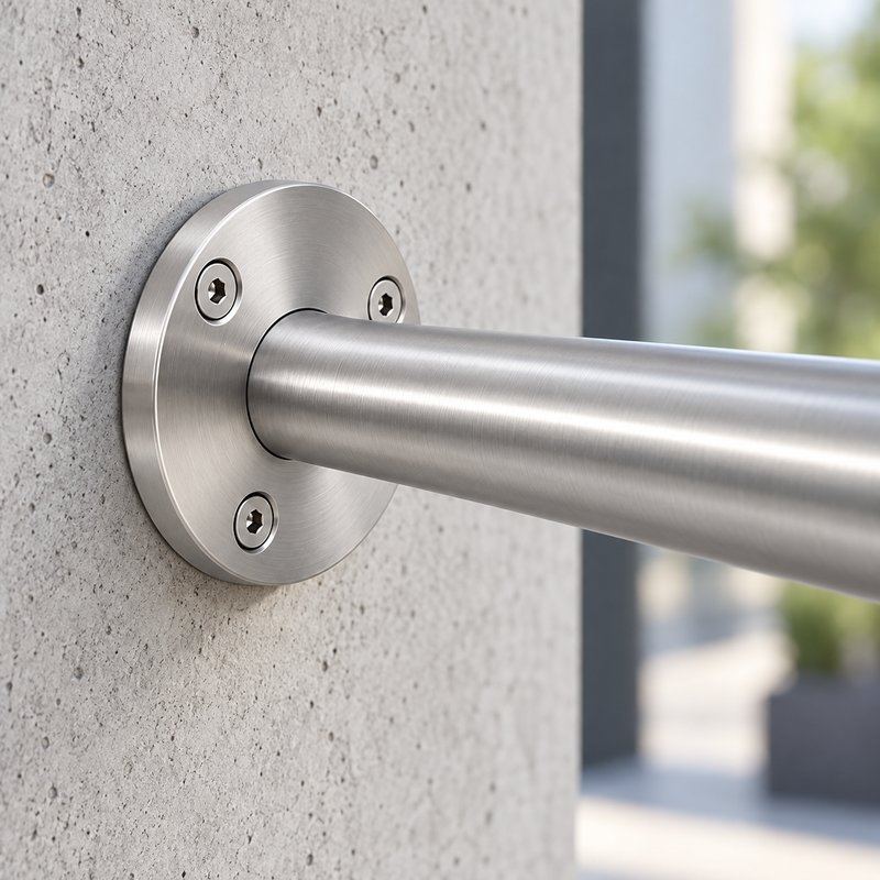 Round Tube Wall Flange Connector — Reflective silver appearance concept