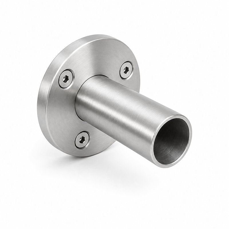 Round Tube Wall Flange Connector — Satin silver appearance concept
