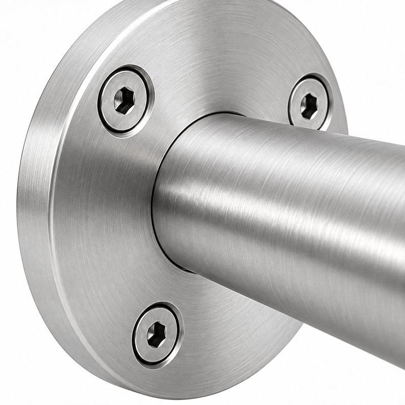 Round Tube Wall Flange Connector — Satin silver appearance concept