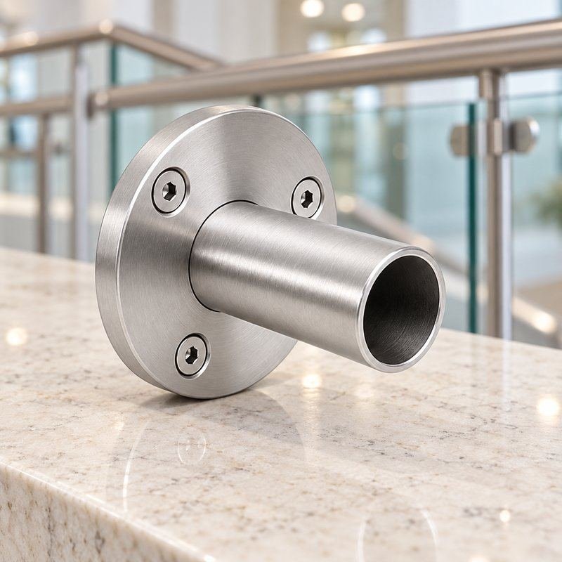 Round Tube Wall Flange Connector — Satin silver appearance concept