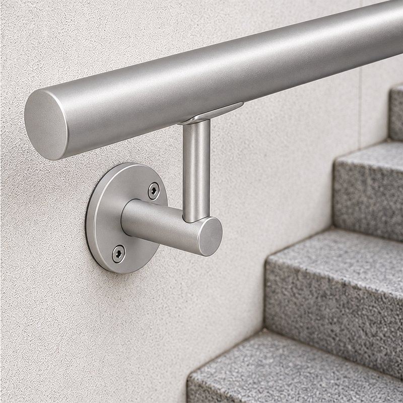Oval Saddle Round Wall Handrail Bracket — Matte silver appearance concept