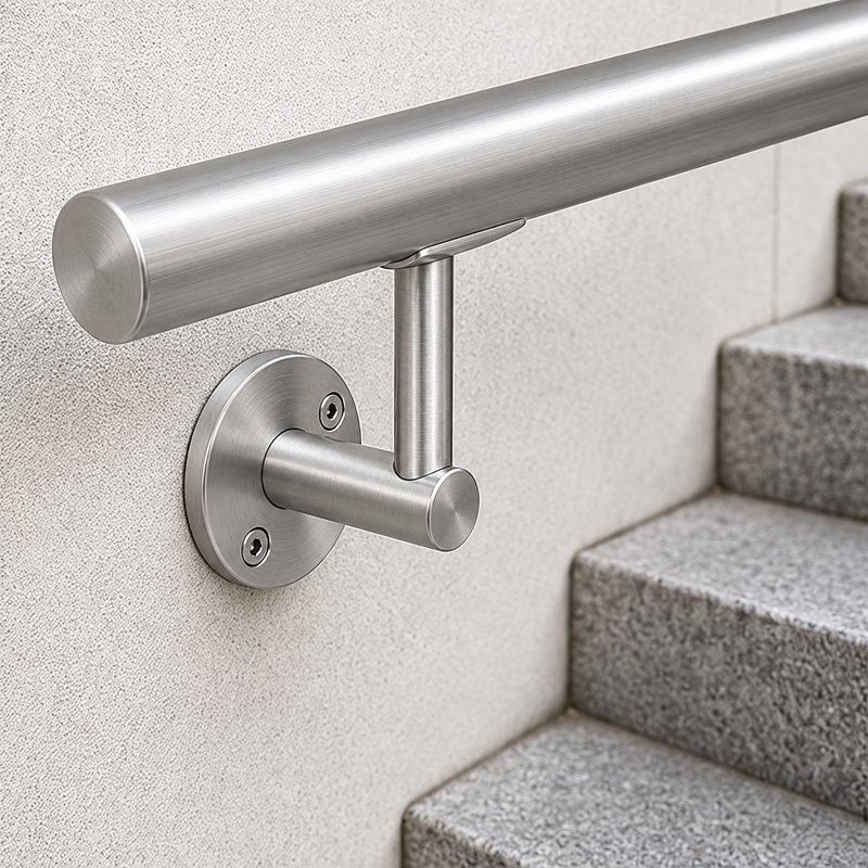 Oval Saddle Round Wall Handrail Bracket — Fine-brushed silver appearance concept