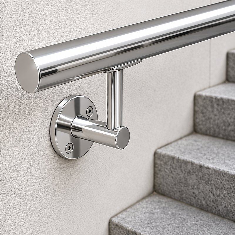 Oval Saddle Round Wall Handrail Bracket — Reflective silver appearance concept