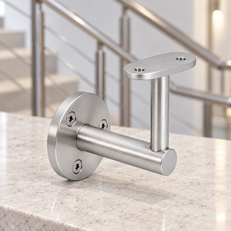 Oval Saddle Round Wall Handrail Bracket — Satin silver appearance concept