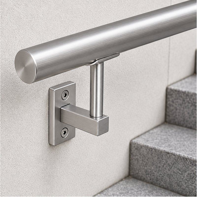 Narrow Plate Side Fix Handrail Bracket — Fine-brushed silver appearance concept