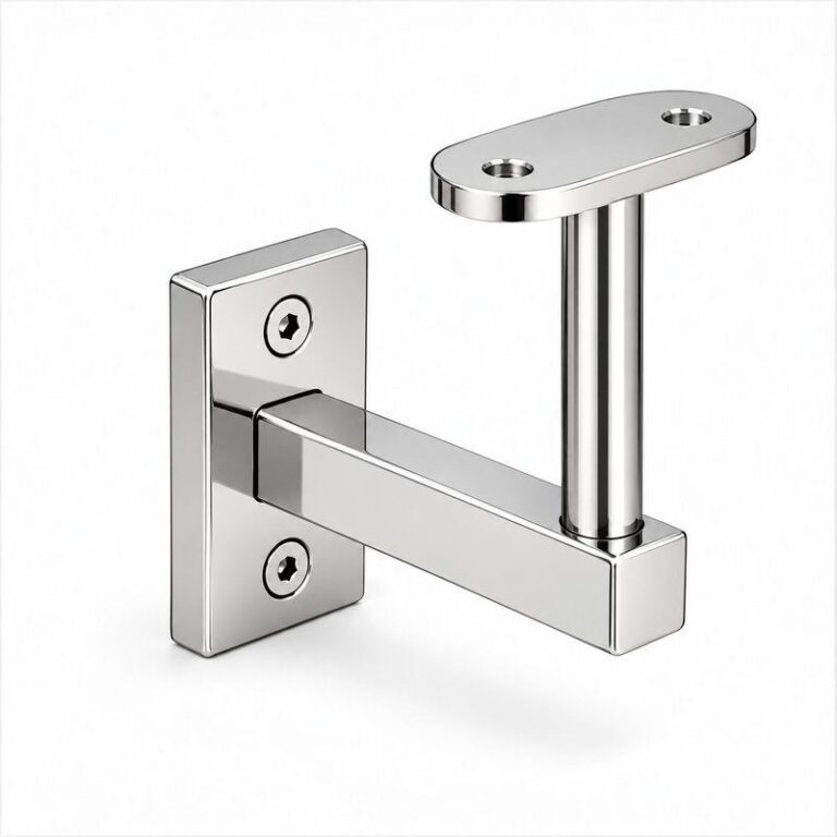 Narrow Plate Side Fix Handrail Bracket — Reflective silver appearance concept