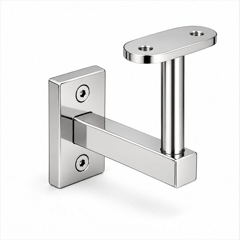 Narrow Plate Side Fix Handrail Bracket — Reflective silver appearance concept