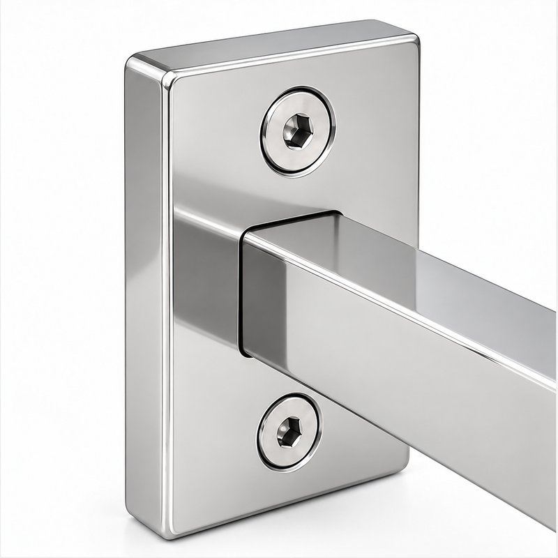 Narrow Plate Side Fix Handrail Bracket — Reflective silver appearance concept