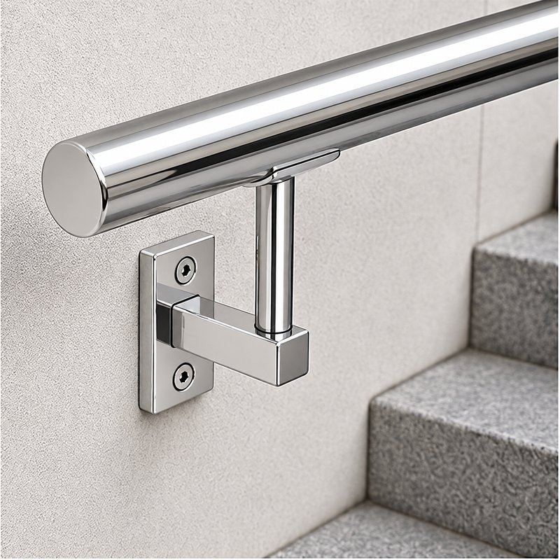 Narrow Plate Side Fix Handrail Bracket — Reflective silver appearance concept