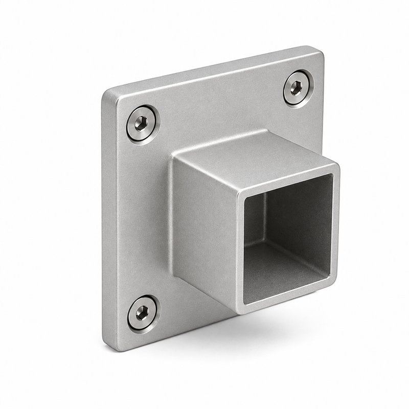 Square Tube Wall Flange Connector — Matte silver appearance concept