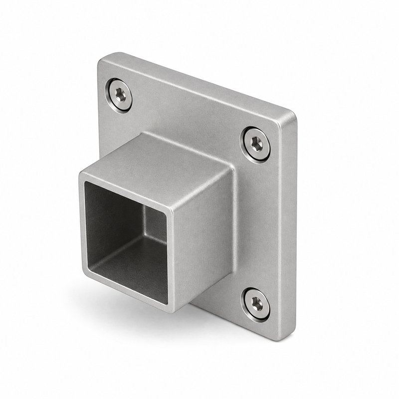 Square Tube Wall Flange Connector — Matte silver appearance concept