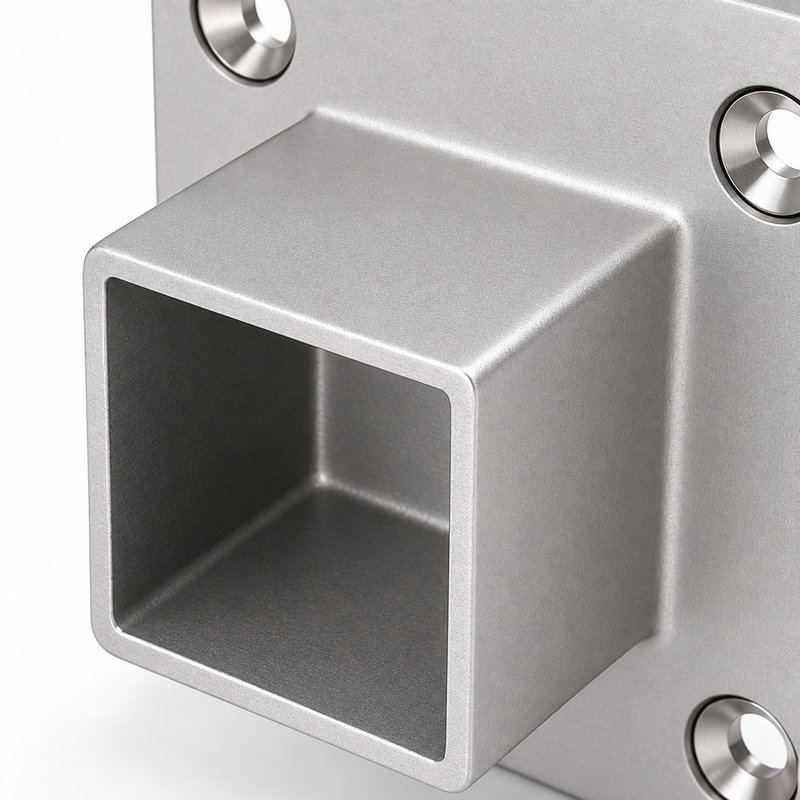Square Tube Wall Flange Connector — Matte silver appearance concept