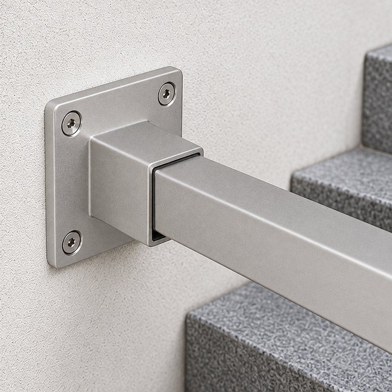 Square Tube Wall Flange Connector — Matte silver appearance concept