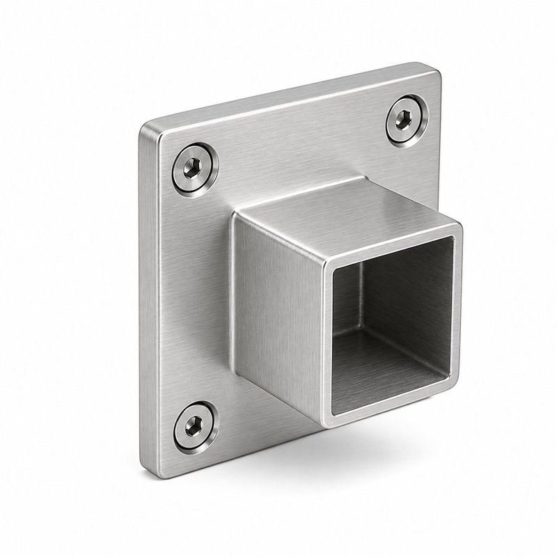 Square Tube Wall Flange Connector — Fine-brushed silver appearance concept