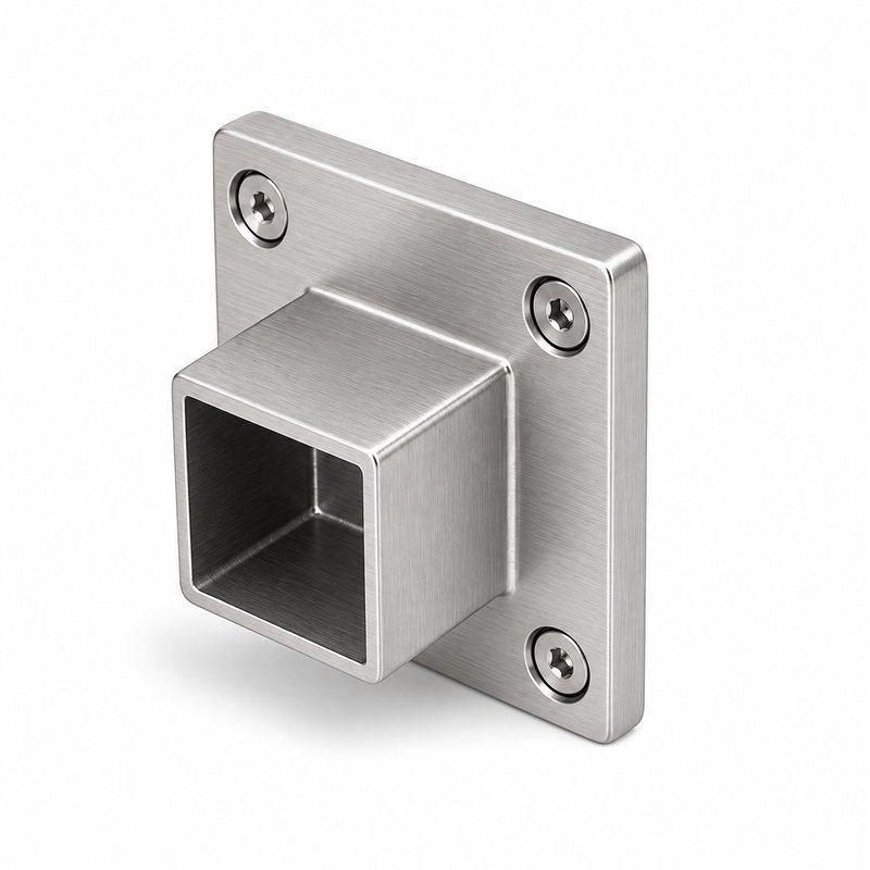 Square Tube Wall Flange Connector — Fine-brushed silver appearance concept