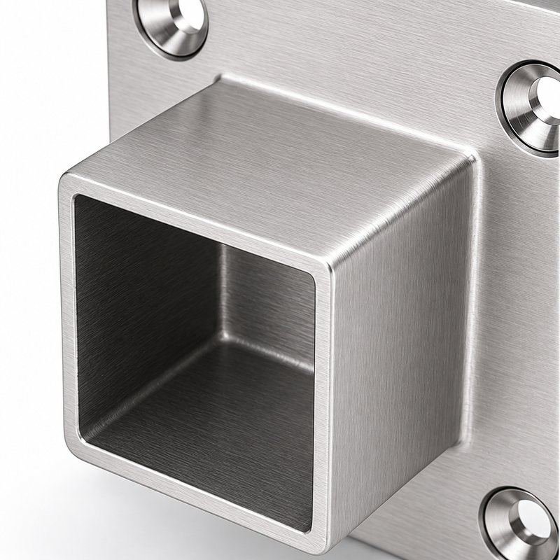 Square Tube Wall Flange Connector — Fine-brushed silver appearance concept