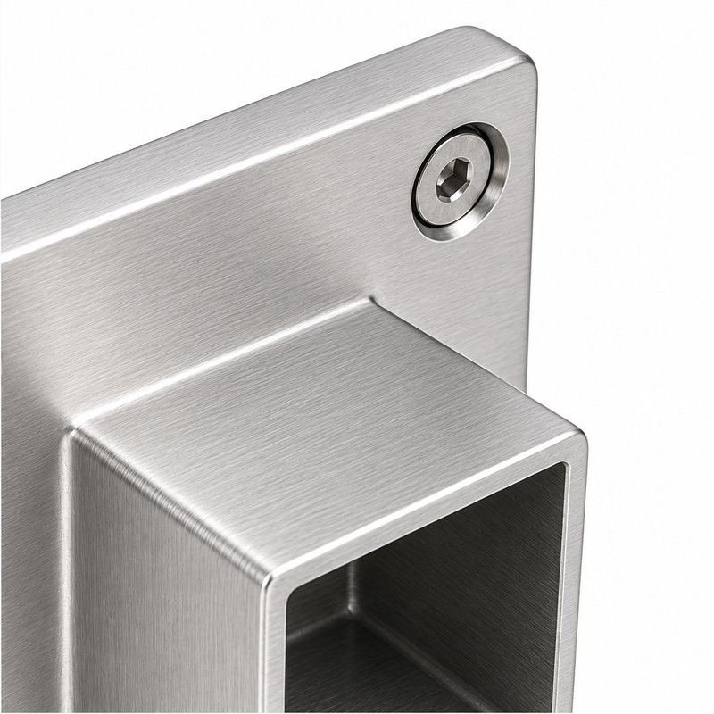 Square Tube Wall Flange Connector — Fine-brushed silver appearance concept
