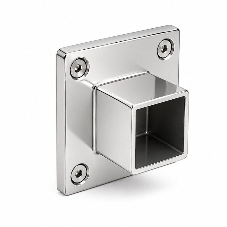 Square Tube Wall Flange Connector — Reflective silver appearance concept