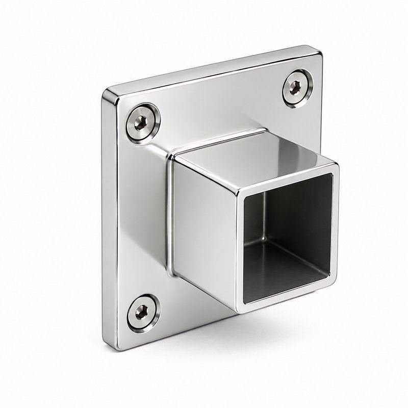 Square Tube Wall Flange Connector — Reflective silver appearance concept
