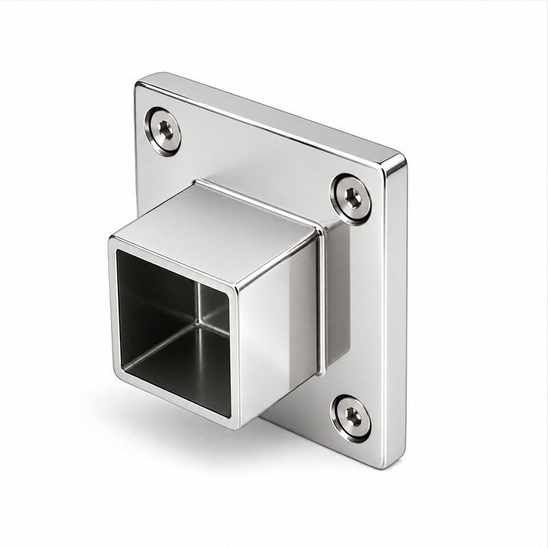 Square Tube Wall Flange Connector — Reflective silver appearance concept