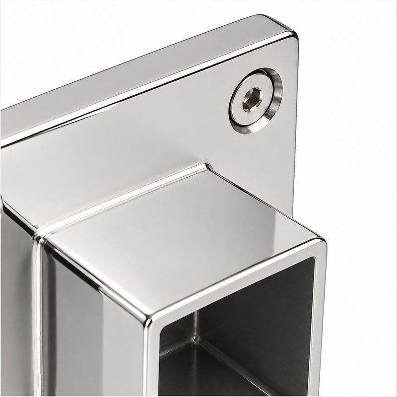 Square Tube Wall Flange Connector — Reflective silver appearance concept