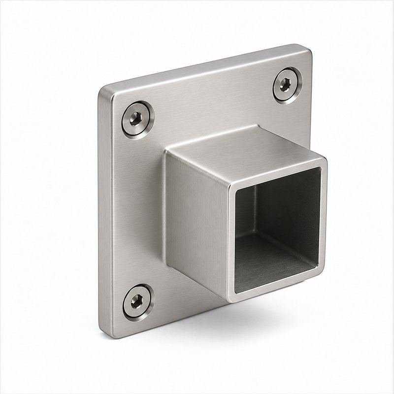 Square Tube Wall Flange Connector — Satin silver appearance concept