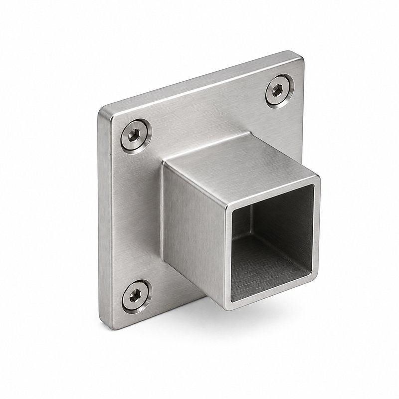 Square Tube Wall Flange Connector — Satin silver appearance concept