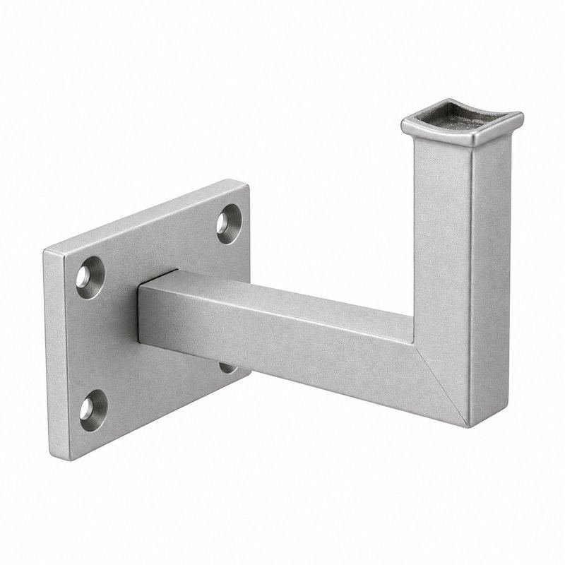 Square Section Curved Seat Handrail Bracket — Matte silver appearance concept