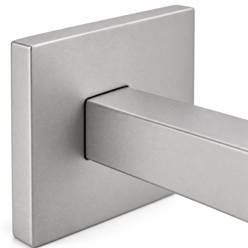 Square Section Curved Seat Handrail Bracket — Matte silver appearance concept