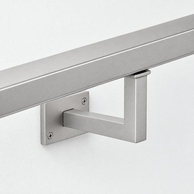 Square Section Curved Seat Handrail Bracket — Matte silver appearance concept