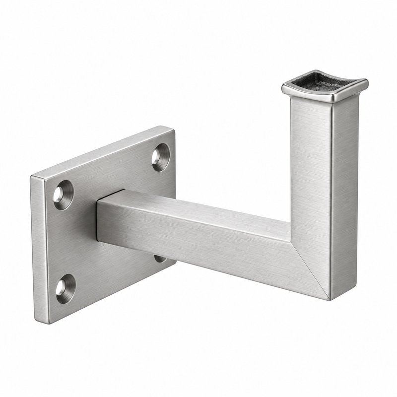 Square Section Curved Seat Handrail Bracket — Fine-brushed silver appearance concept