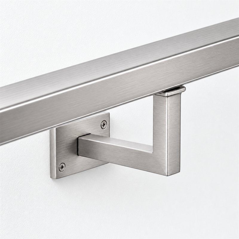 Square Section Curved Seat Handrail Bracket — Fine-brushed silver appearance concept