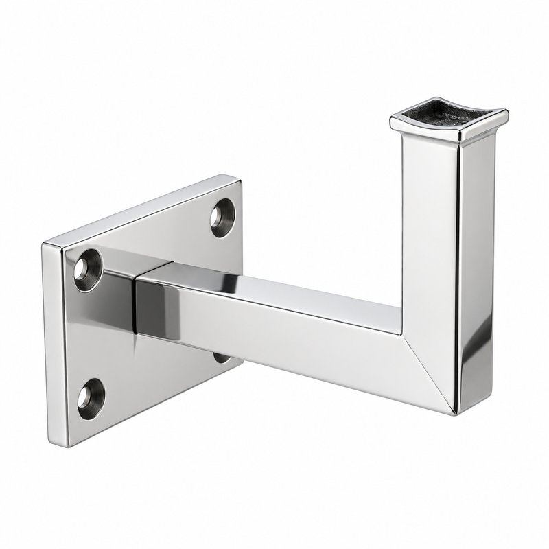 Square Section Curved Seat Handrail Bracket — Reflective silver appearance concept