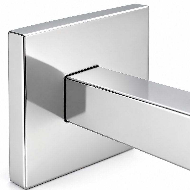 Square Section Curved Seat Handrail Bracket — Reflective silver appearance concept