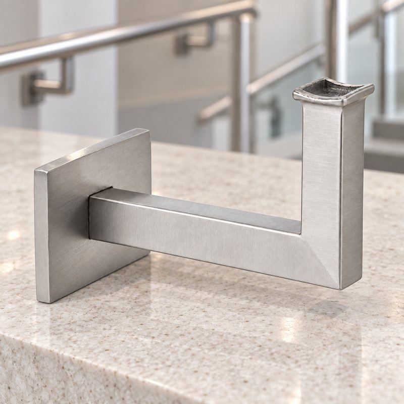 Square Section Curved Seat Handrail Bracket — Satin silver appearance concept