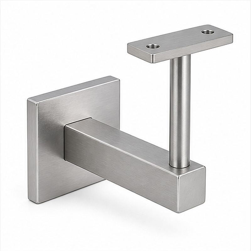 Square Cover Round Stem Handrail Bracket — Reference silver appearance