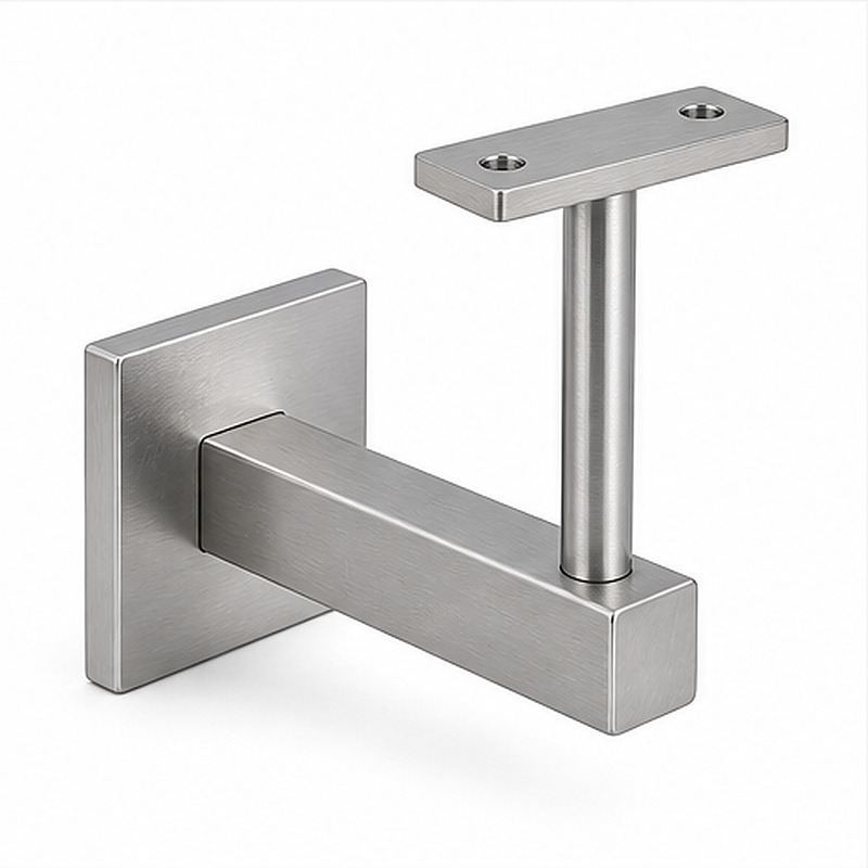 Square Cover Round Stem Handrail Bracket — Reference silver appearance