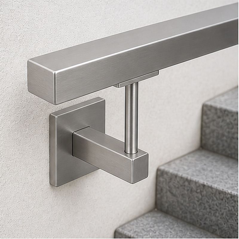 Square Cover Round Stem Handrail Bracket — Reference silver appearance