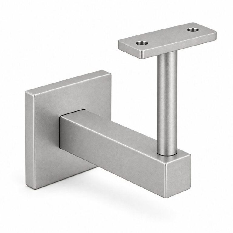 Square Cover Round Stem Handrail Bracket — Matte silver appearance concept