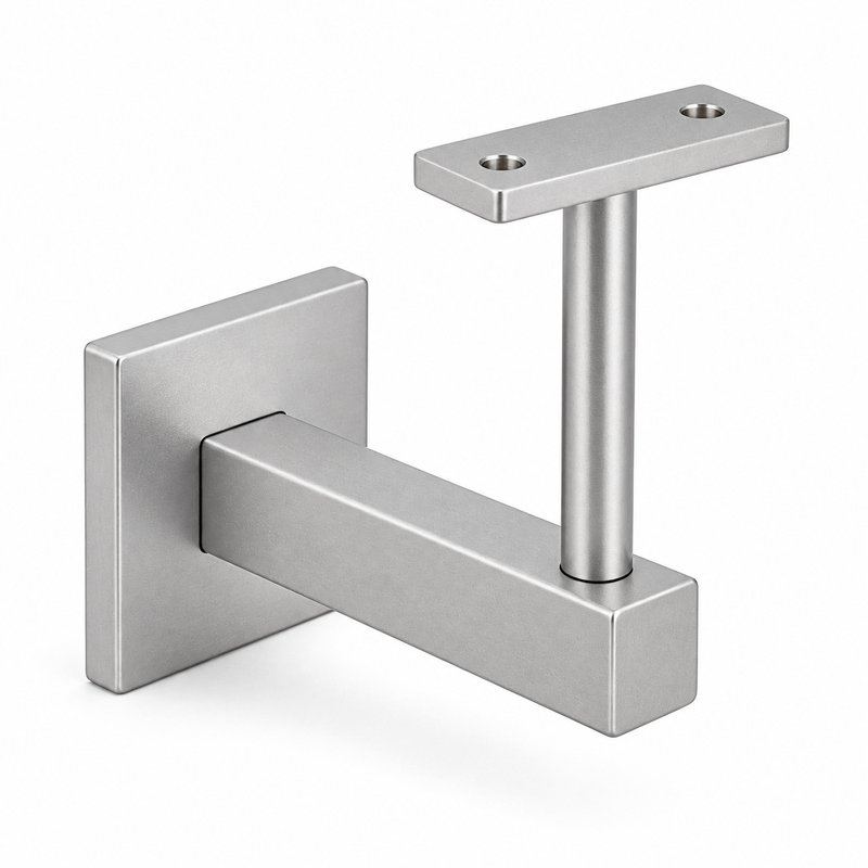 Square Cover Round Stem Handrail Bracket — Matte silver appearance concept