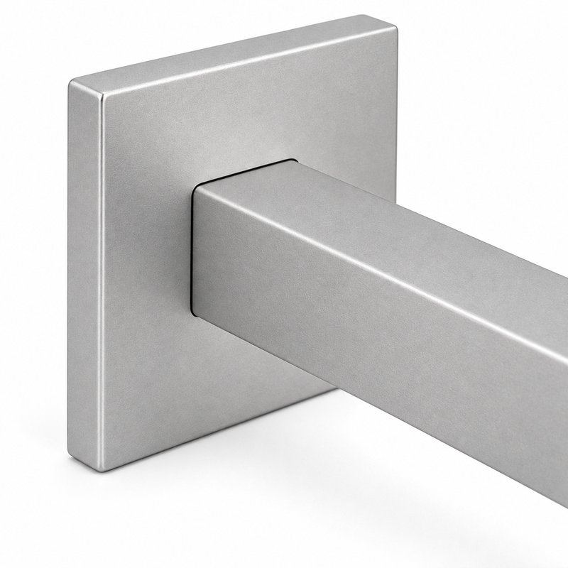 Square Cover Round Stem Handrail Bracket — Matte silver appearance concept