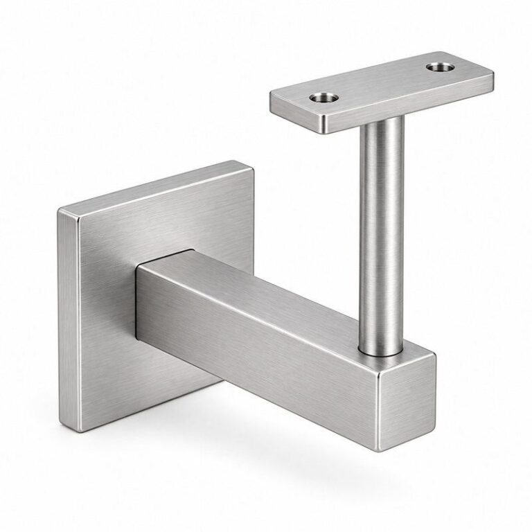 Square Cover Round Stem Handrail Bracket — Fine-brushed silver appearance concept