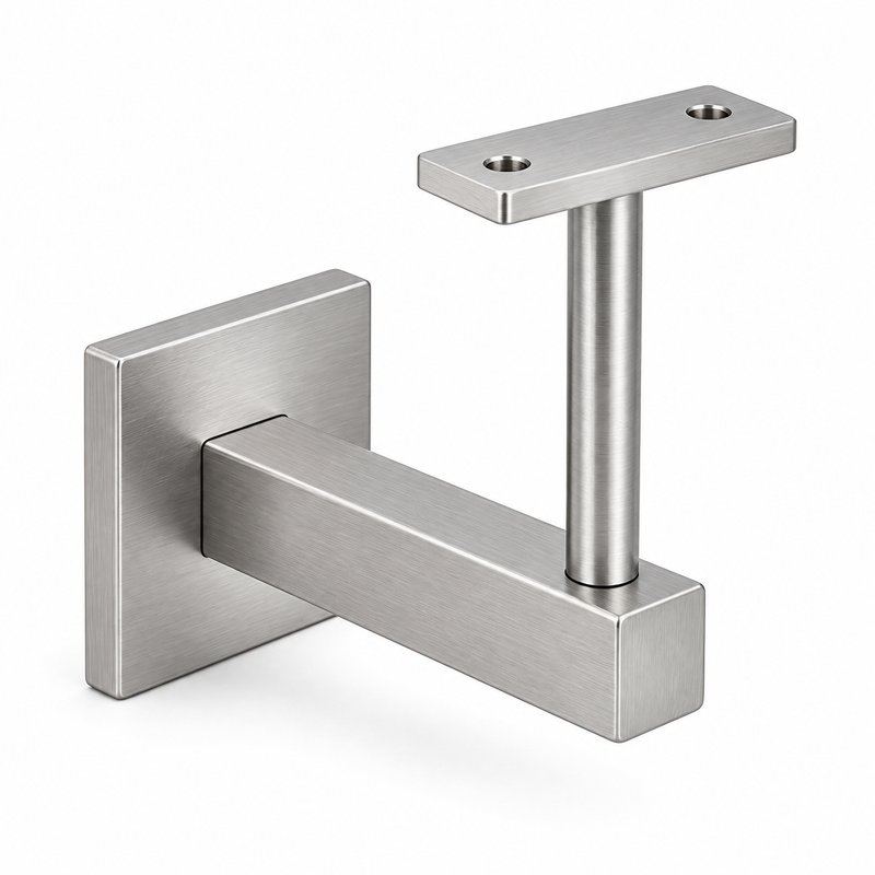 Square Cover Round Stem Handrail Bracket — Fine-brushed silver appearance concept