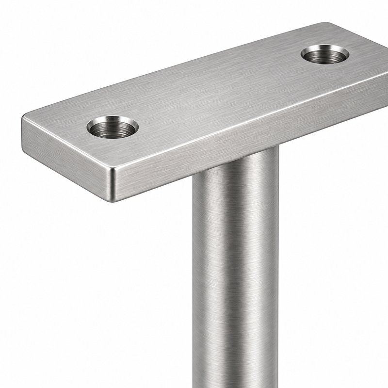 Square Cover Round Stem Handrail Bracket — Fine-brushed silver appearance concept