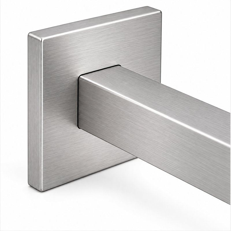 Square Cover Round Stem Handrail Bracket — Fine-brushed silver appearance concept