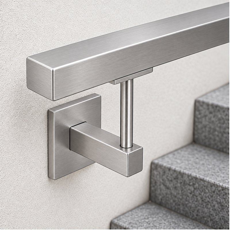 Square Cover Round Stem Handrail Bracket — Fine-brushed silver appearance concept