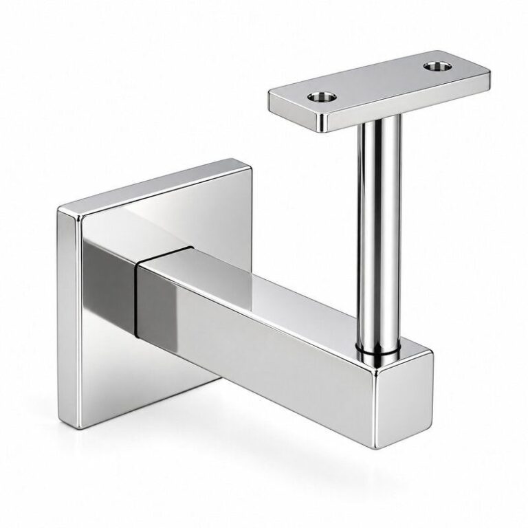 Square Cover Round Stem Handrail Bracket — Reflective silver appearance concept