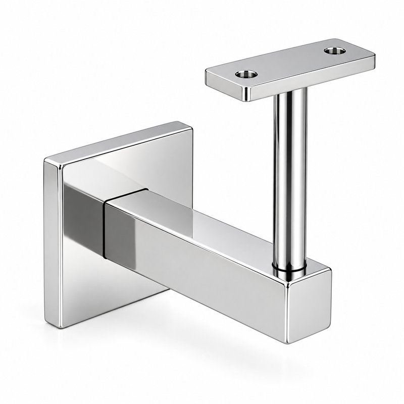 Square Cover Round Stem Handrail Bracket — Reflective silver appearance concept